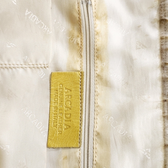 Arcadia Duffle Tote HandBag Leather & Suede Yellow/Green made in Italy - Picture 10 of 10